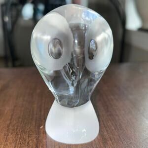 Mid-Century Signed STEUBEN Art Glass Owl Sculpture 5" 2.8 lbs by Donald Pollard